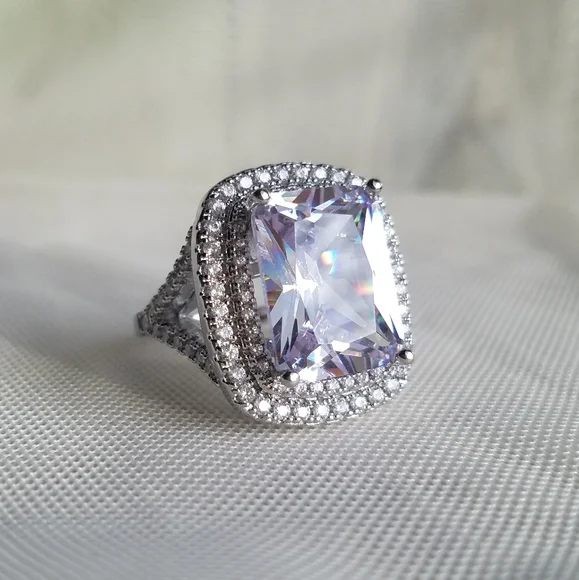 Swarovski Elements 925 Sterling Silver Huge Halo Solitaire Statement Ring NEW - Picture 11 of 17